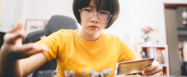 Young student playing a game