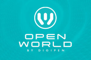 Open World by DigiPen logo over decorative background image